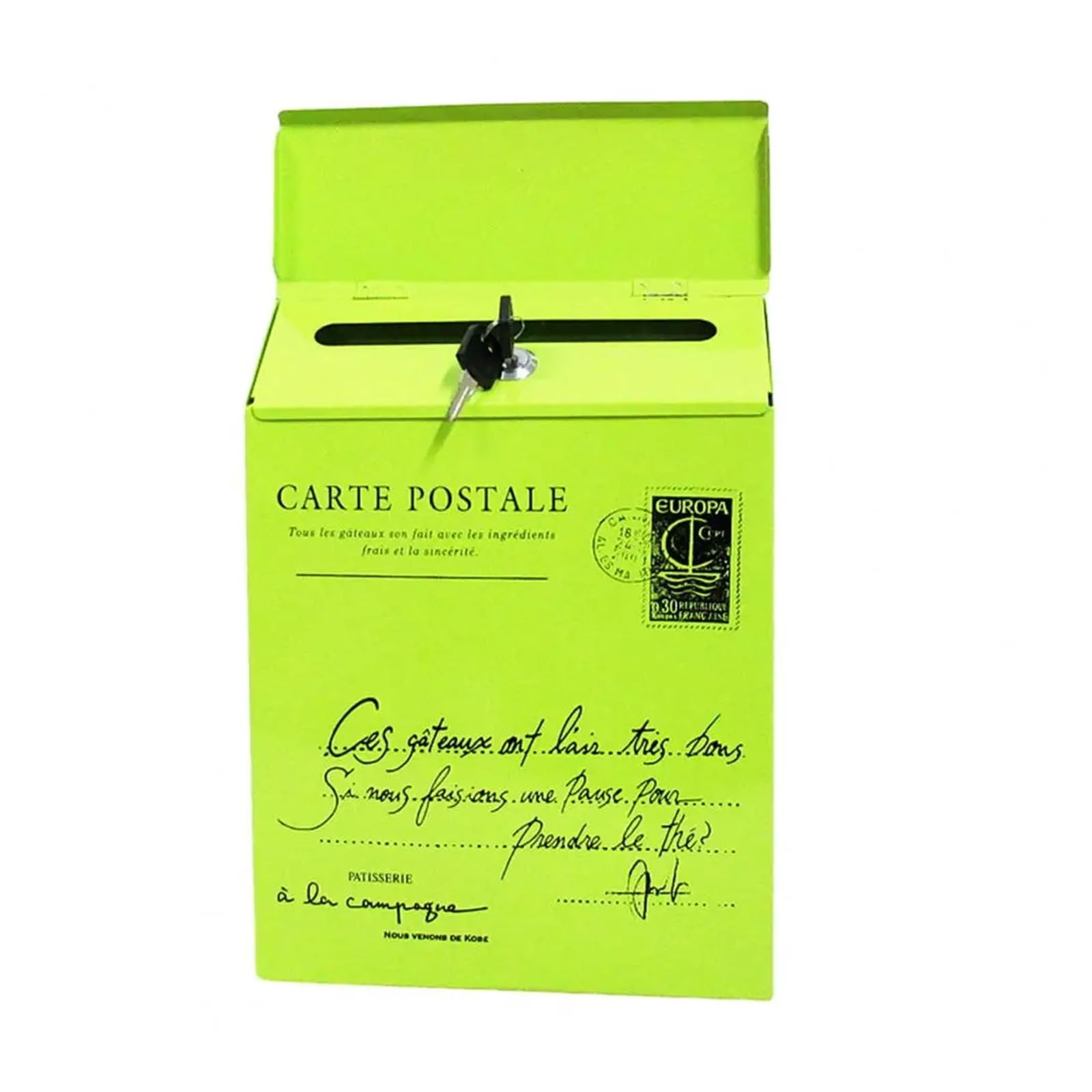 Post Box Iron Suggestion Box Rustic Style Wall Mounted Mailbox with Locking Secure Vibrant for Workplace(Green B)