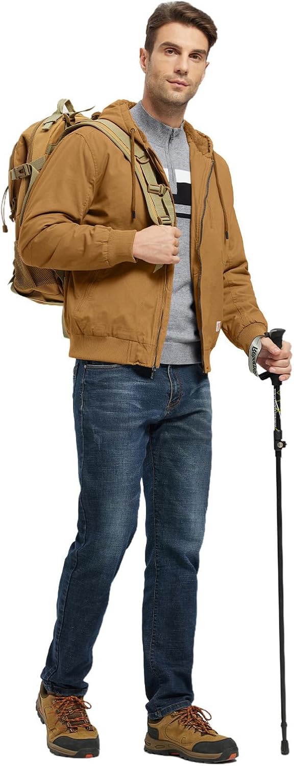 BGOWATU Men's Cotton Work Jacket Insulated Flannel Lined Active Winter Coat