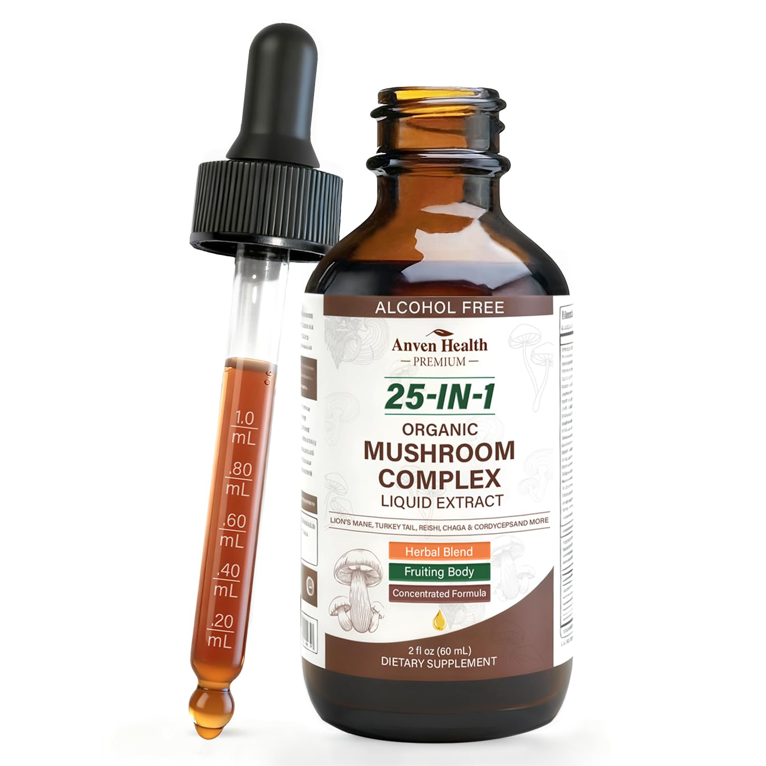25-in-1 Mushroom Complex Liquid Drops Immunity Cognition 2oz