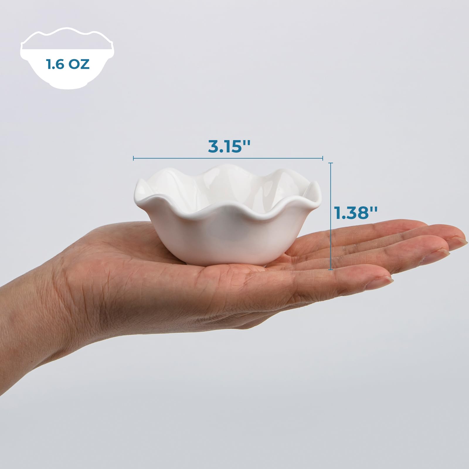 Set di 6 ciotole in ceramica per crème brûlée, 45,4 g, adatte al forno, ciotole floreali per cuocere soufflé, piccole pirottini, set da 6, bianco