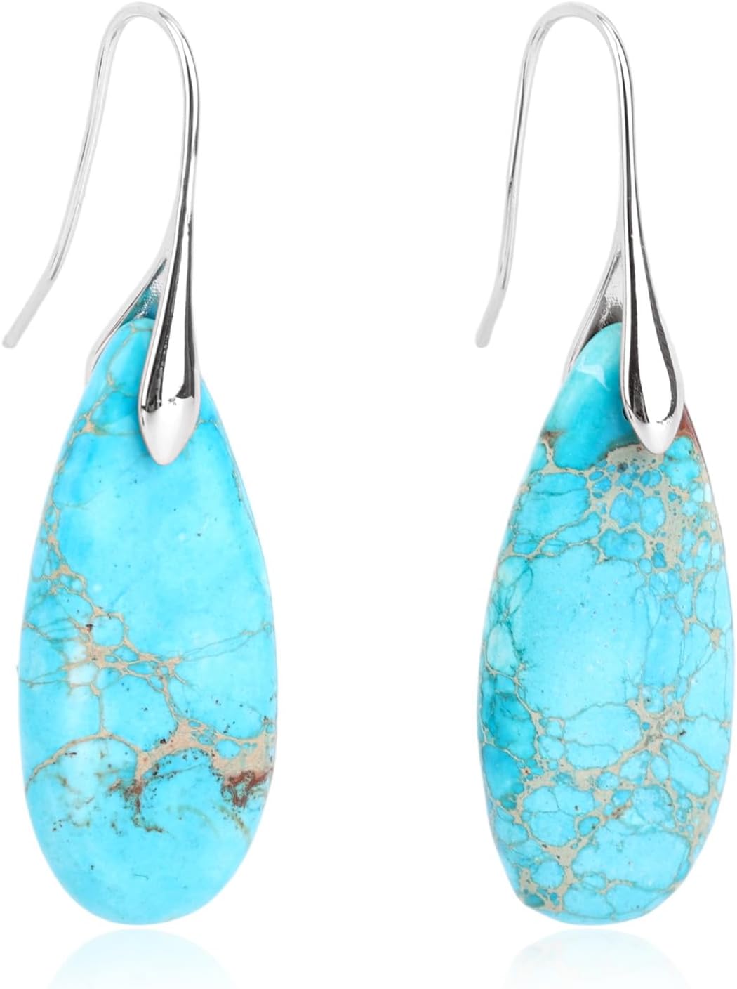 2pcs Natural Stone Earrings, Fishhoop Dangle Drop Earrings Eye-Catching Stone Dangly Dangling for Women Ladies Trendy Statement Funky Colorful Jewelry