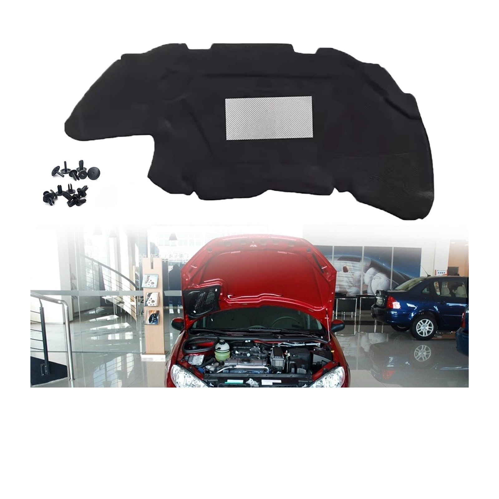 Front Engine Hood Insulation Pad Sound Heat Cotton Soundproof Mat Cover Foam Fireproof Compatible for Peugeot 206 2003 -2013