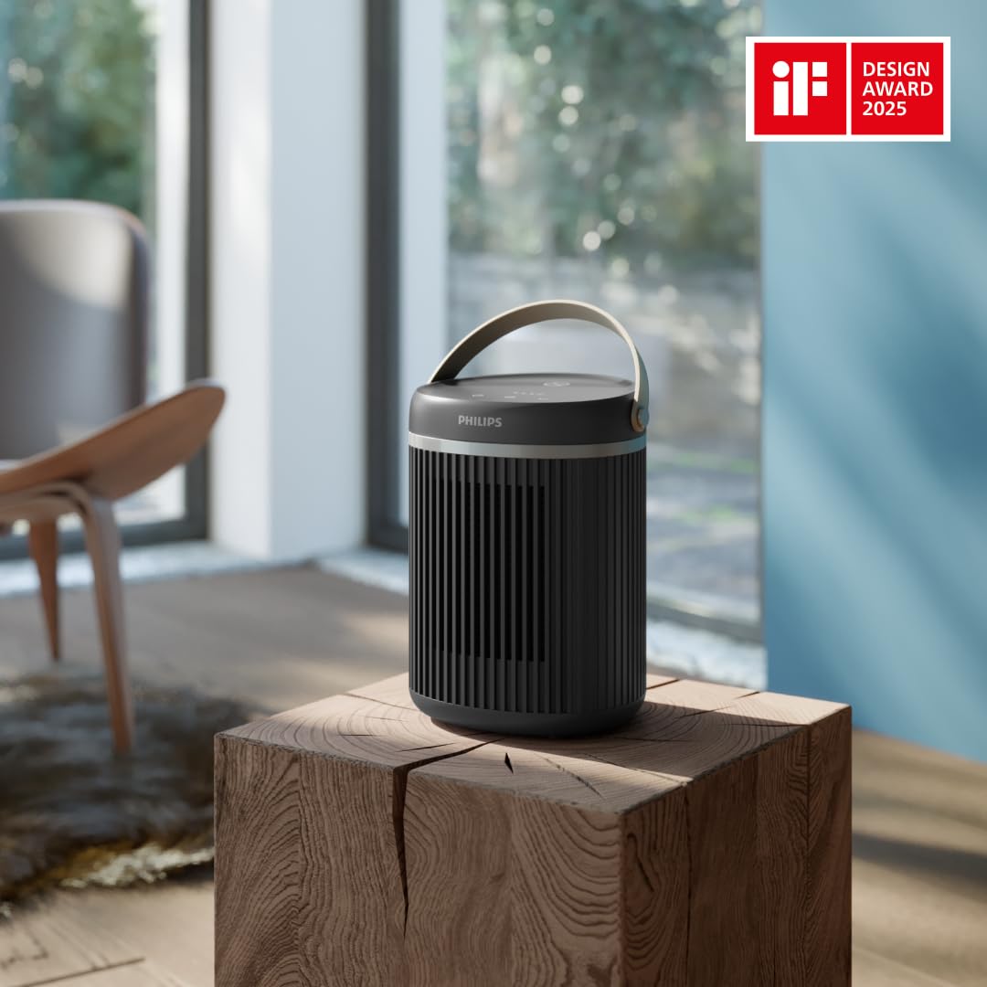Calefactor conectado Philips Serie 3000 de 2000 W, hasta un 50% de ahorro de energía con Eco AI, silencioso 24 db(A), 5 funciones de seguridad, oscilación de 45°, gris oscuro (CX3120/01)