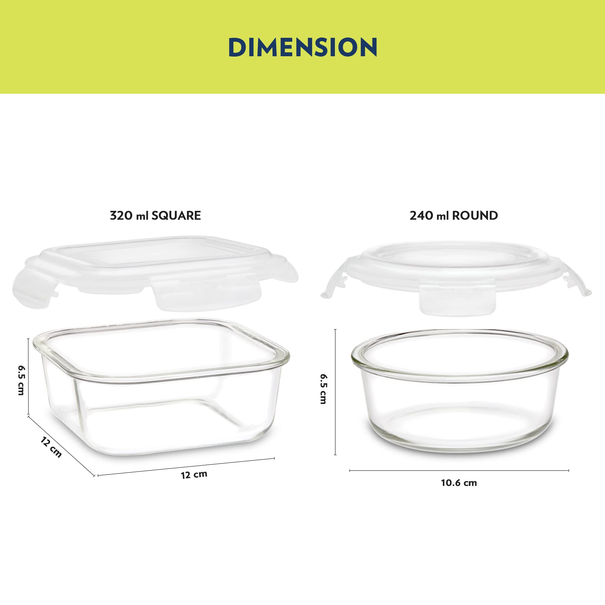 Borosil Elite Daisy Lunchbox with Bag | 4pc (320ml x 2 Square + 240ml x 2 Round) Container Set | Made in India Borosilicate Glass | Microwave & Dishwasher Safe Tiffin for Office, School - Image 2 thumbnail