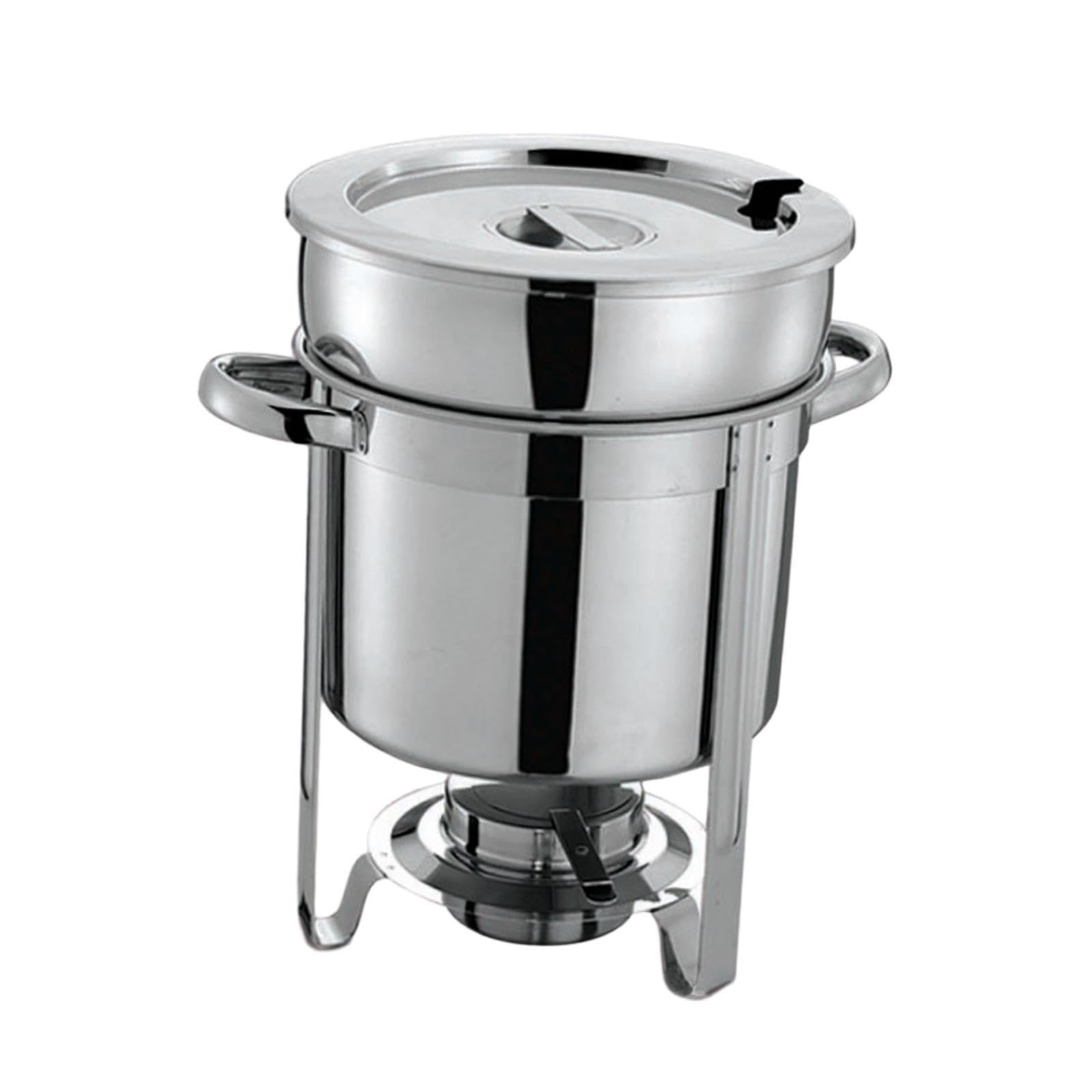 Servierfreundlicher Suppen Chafing Dish aus Edelstahl mit Griffen für Buffet Catering und Veranstaltungen. Warmhaltebehälter für Suppe, Wasser und Speisen.