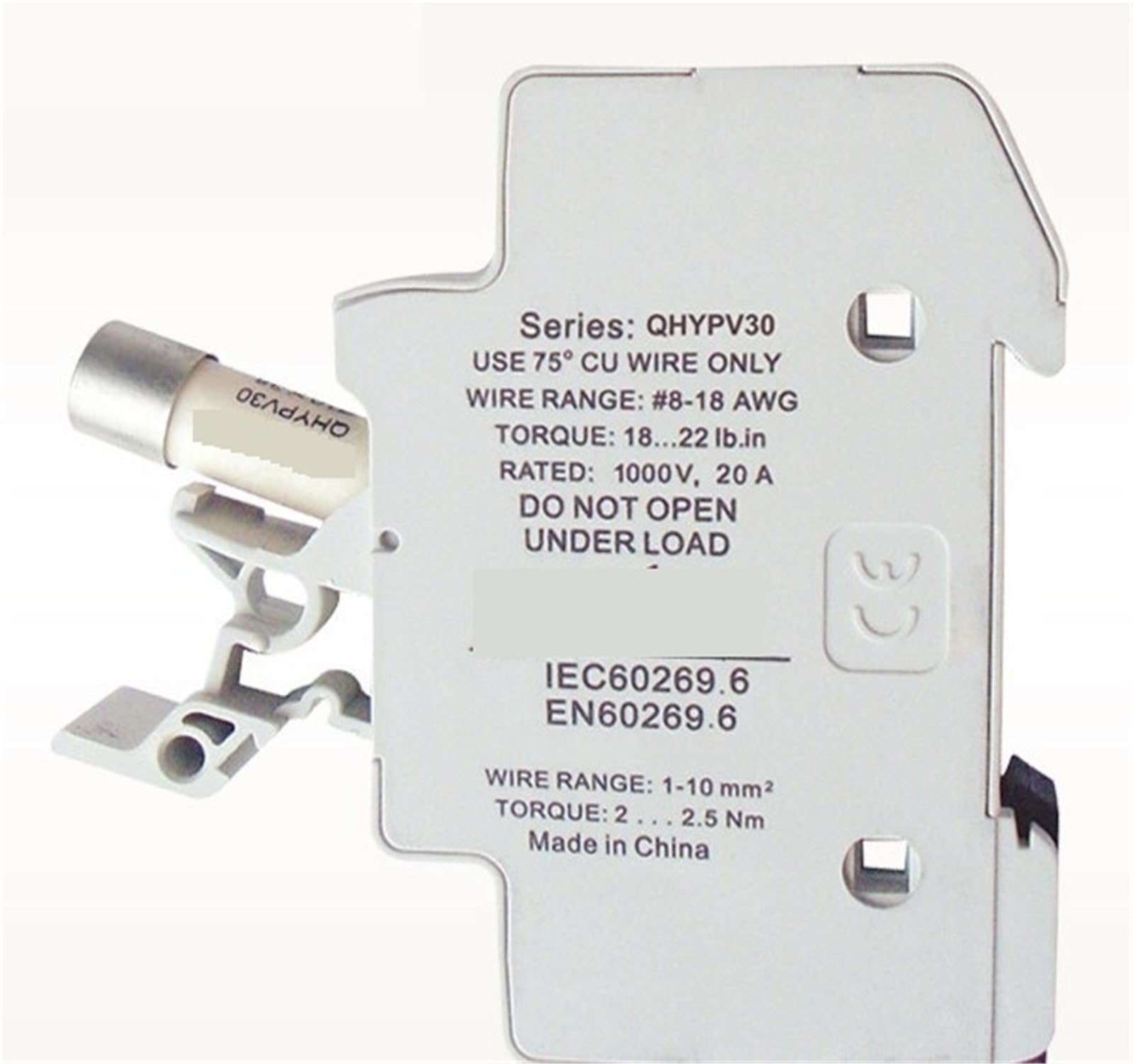 Fusibile fotovoltaico (scatola combinatrice speciale plug-in): QHYPV30 10A 1000Vdc 10KA 10 * 38 / Base: 12A 15A 20A 25A 30A 1000VDC