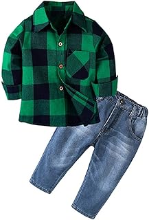 Armilum BaProducts Baby,Clothing,Baby Boys 0-24m,Outfits & Clothing Sets Armilum Baby Products Boys Clothes Set,2PCS Children Kids Boys Girls Long Sleeve Plaid Shirt Tops+Denim Pants Jeans Set Age for 1-6 Years Old