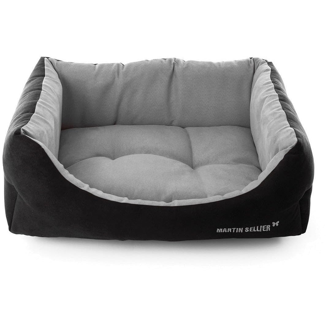 Martin-Sellier - Corbeille domino pour chien & chat - Suédine vert & chocolat (60cm x 45cm)