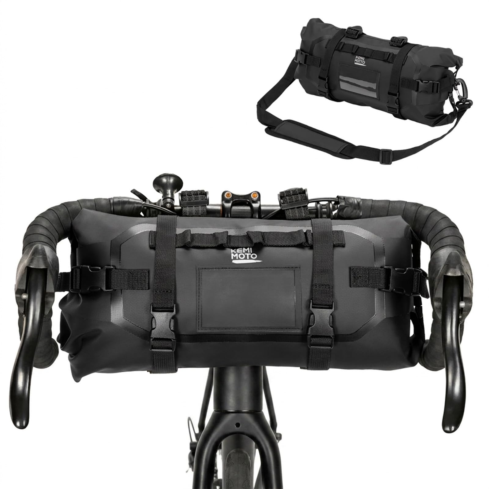 KEMIMOTO Sacoche Guidon Vélo 10L, Sacoche Avant Vélo Imperméable en PVC 300D avec Sangles Antidérapantes pour VTT, Velo de Route, Gravel et Velo Électrique