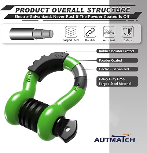 Miniatura 10 de AUTMATCH Grillete de anillo D de 34 pulgadas (paquete de 2) de 41,887 libras de resistencia a la rotura con pasador de tornillo de 78 pulgadas y