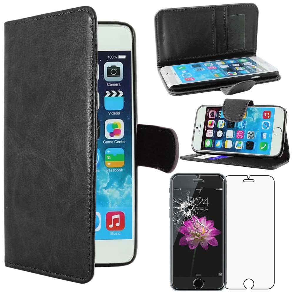 ebestStar - Cover Compatibile con iPhone 6 6S Custodia Portafoglio Pelle PU Protezione Libro Flip, Nero + Pellicola Vetro Temperato [Apparecchio: 138.1 x 67 x 6.9mm, 4.7