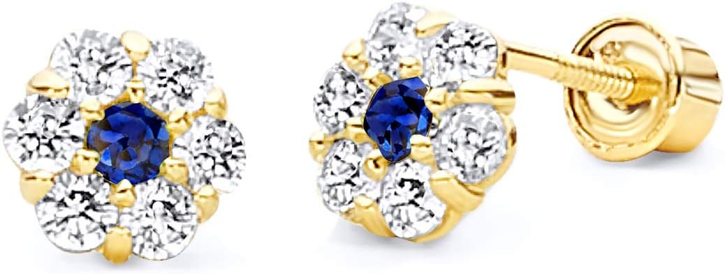 14k Yellow Gold Flower Stud Earrings with Screw Back - 12 Different Color Available