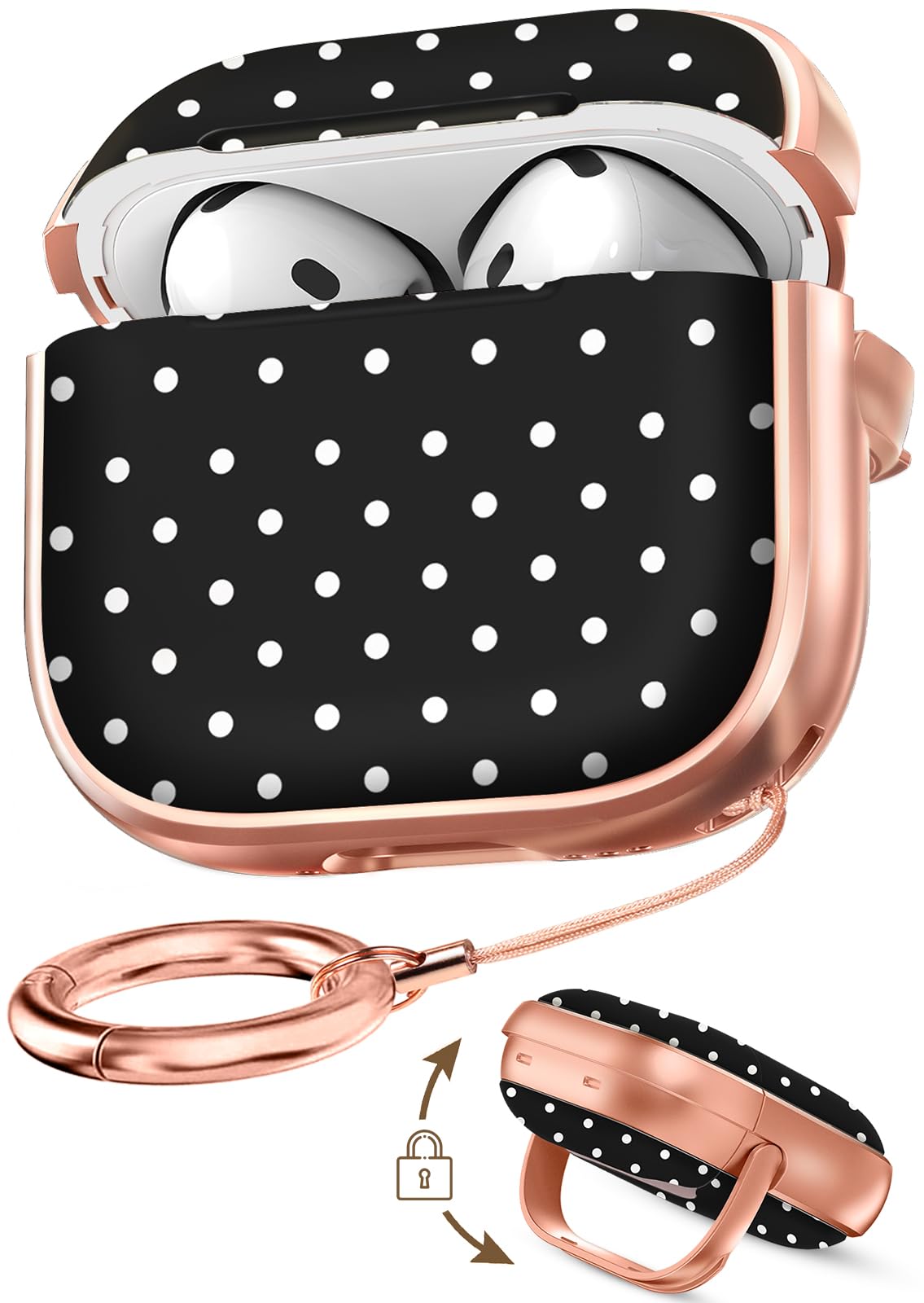 Photo 1 of Joyleop for AirPods 4 Case with Safety Lock - Cute Girly Aesthetic Design for Women Grils Hard Protective Cover for AirPod 4th Case with Keychain & Phone Stand,Polka Dots