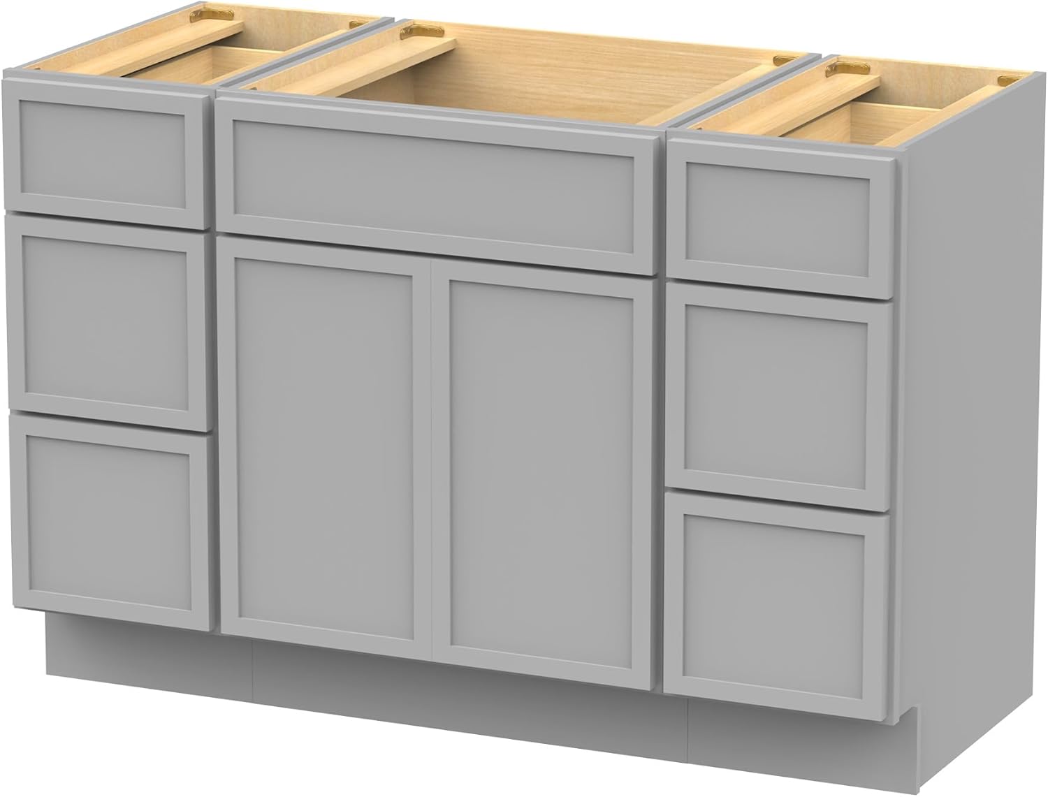 Vanity Art 48" Bathroom Vanity Base Cabinet Not Include Sink Combo, Floor Cabinet Storage Organizer with Soft Closing Door & Drawers, 6-Drawers 2-Door, Grey