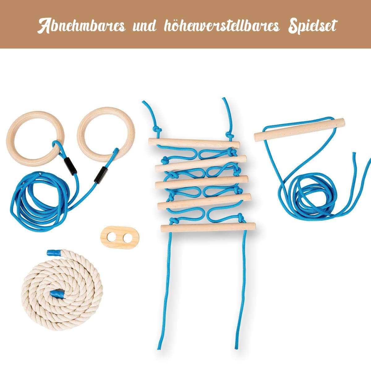 COSTWAY Sprossenwand, Kletterwand für Kinder und Erwachsener, Turnwand aus Holz, Klettergerüst Indoor, inkl. Klimmzugstange/Ringe/Trapez/Strickleiter/Kletterseil, bis 100kg belastbar, 220 x 80 x 60 cm