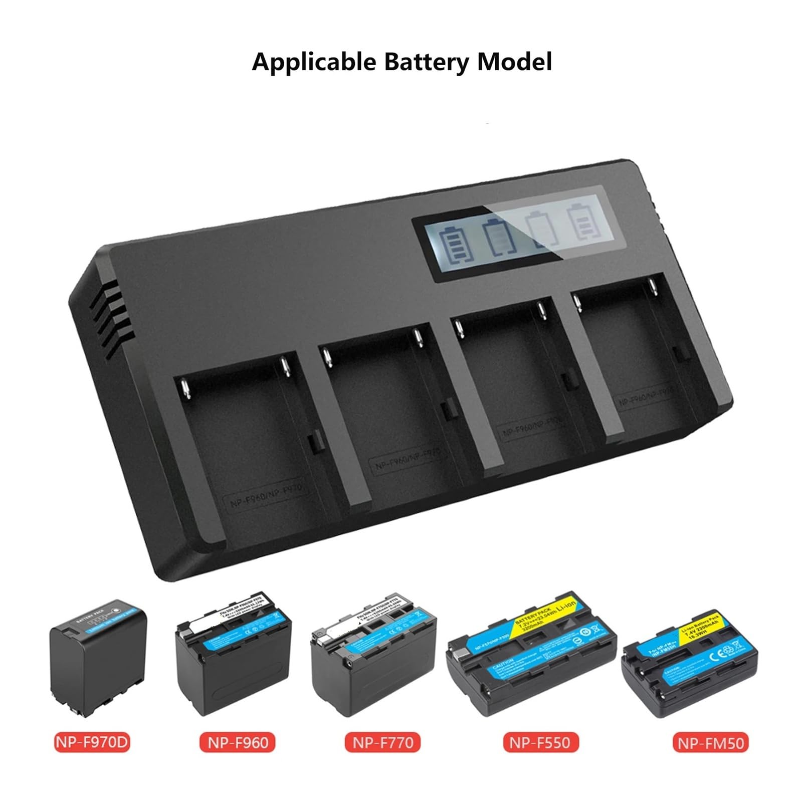 NP-F960 NP F970 Cargador Rápido De Batería De Cuatro Canales con Pantalla LCD, Compatible con Sony, For NP-F550 NP-F770 NP-F750 NP-FM50/FM500(EU Charger)