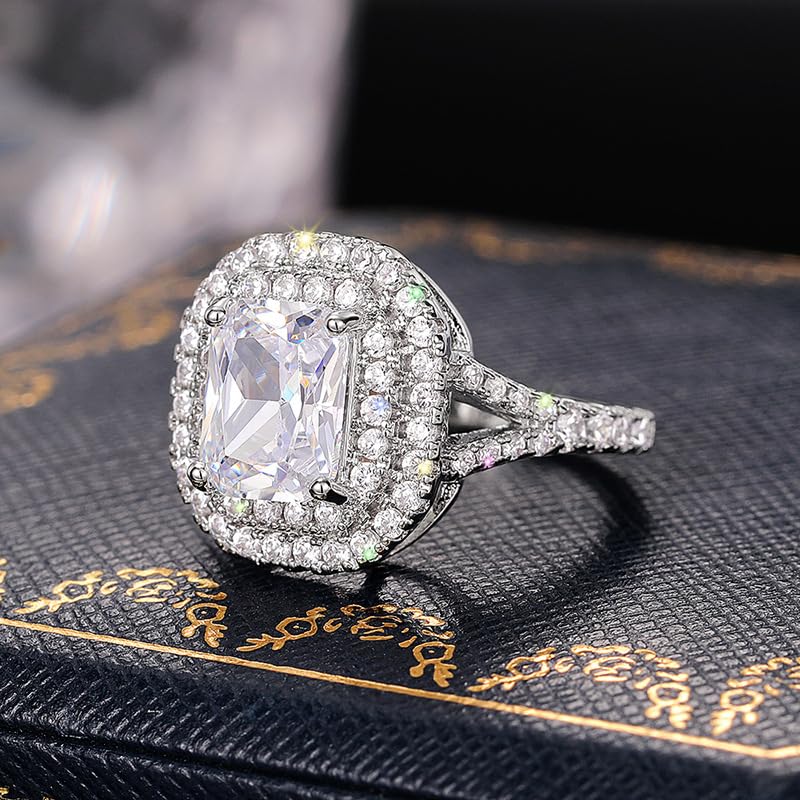 Htayekog Promise Rings for her，3CT Cushion/Princess/Emerald Cut Cubic Zirconia Engagement Rings for Women 925 Sterling Silver CZ Wedding Promise Rings for Her Wedding Band for Women Size 6-10（6）4