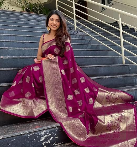 Image of Women's Maheshvari Original Pure Kanchi Pattu Kanjivaram Kanchipuram Art Dola Silk Saree Soft Banarasi Style Sari With Blouse Piece For Wedding