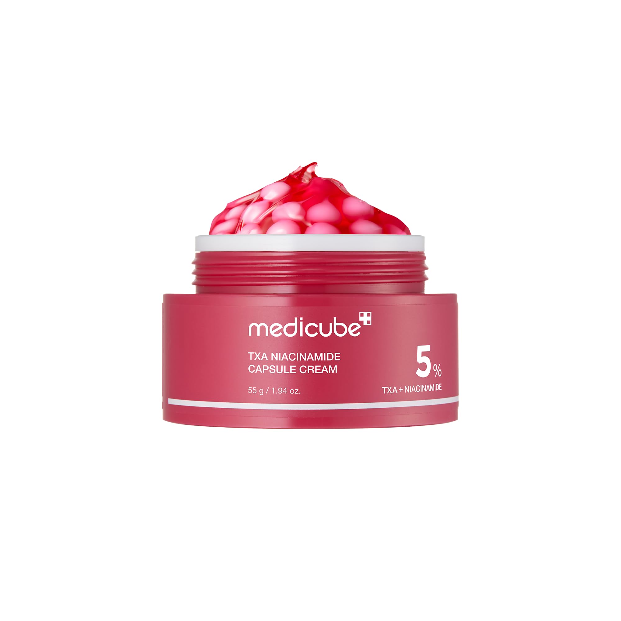 MEDICUBE TXA Niacinamide Capsule Cream, Crema Facial Coreana con Niacinamida 5%, Ácido Tranexámico, Alfa-Arbutina y Glutatión, Luminosidad y Tono Uniforme, 55 g