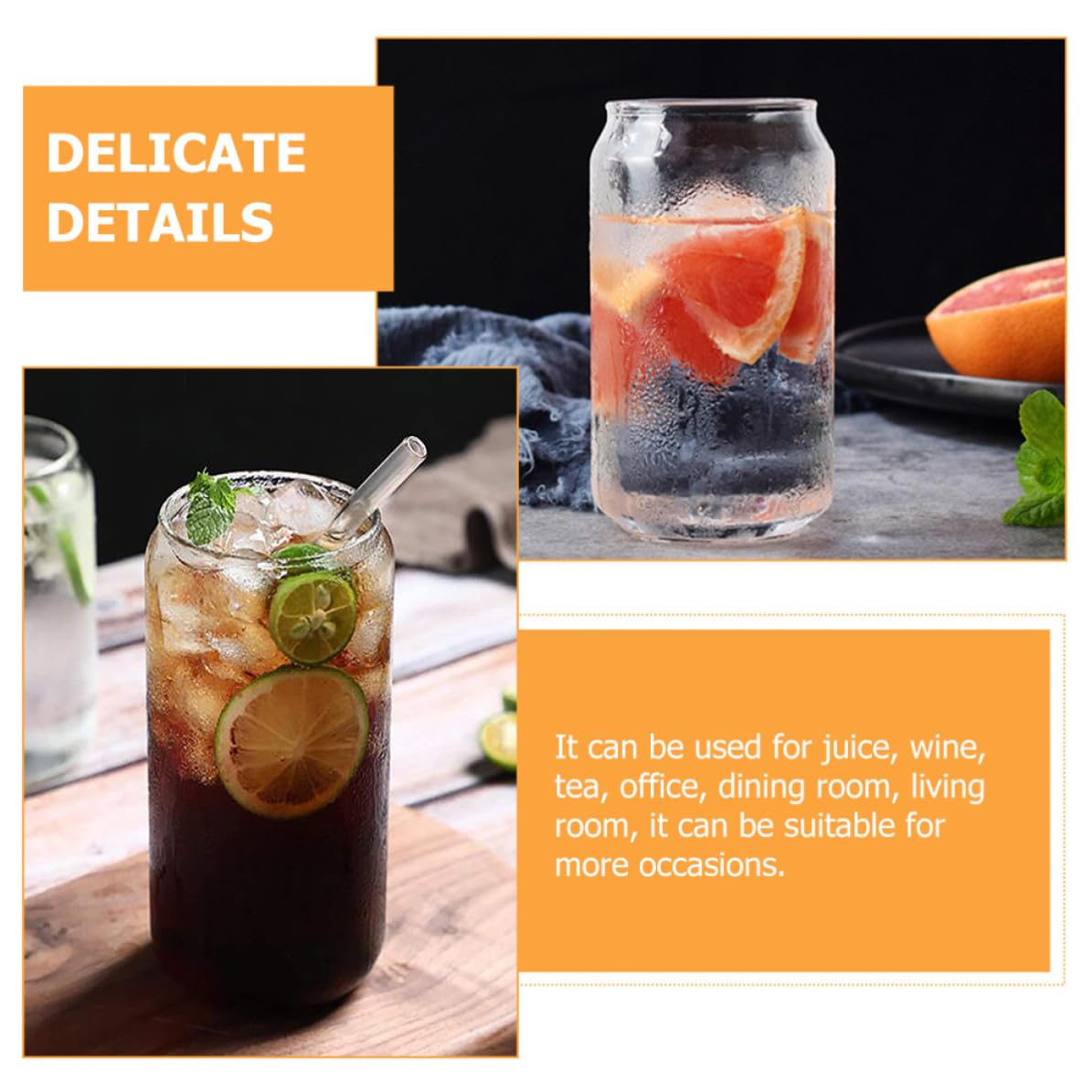 Zerodeko Set da 4 Bicchieri di Vetro con Cannuccia e Coperchio, Capacità 550ml, Design Semplice e Funzionale per Casa e Ristorante, per Bevande Fredde e Tè