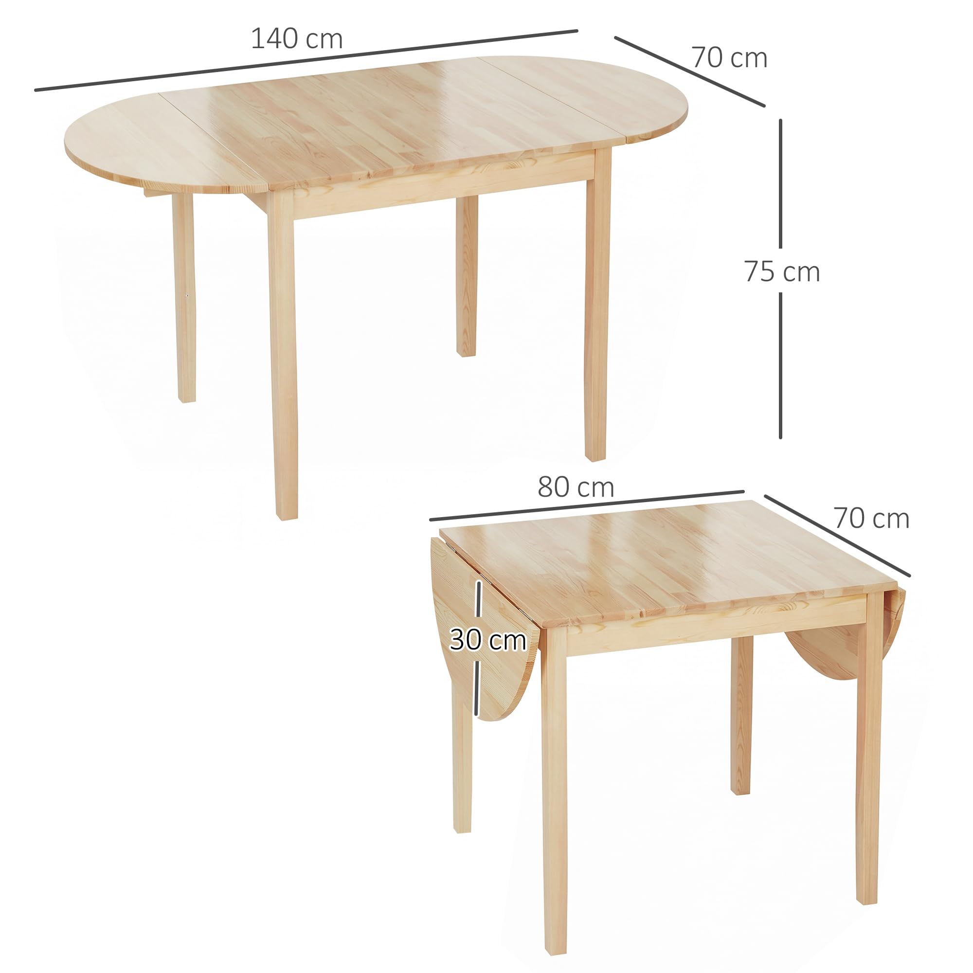 HOMCOM Esstisch aus Holz Klappbar Küchentisch für 6 Personen mit Drop-Leaf-Design Oval Klapptisch Esszimmertisch für Kleine Räume, Esszimmer, Küche 140 x 70 x 75 cm Naturholz