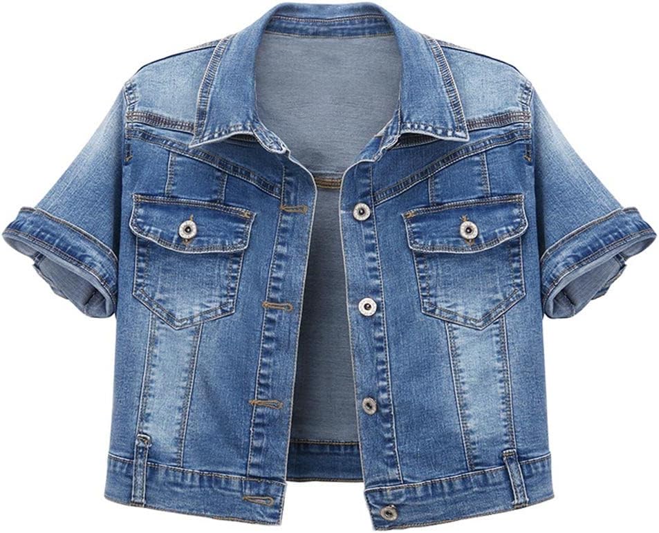 Women's 3/4 Sleeve Short Denim Jacket Crop Jean Jackets Coats Cover Up Tops