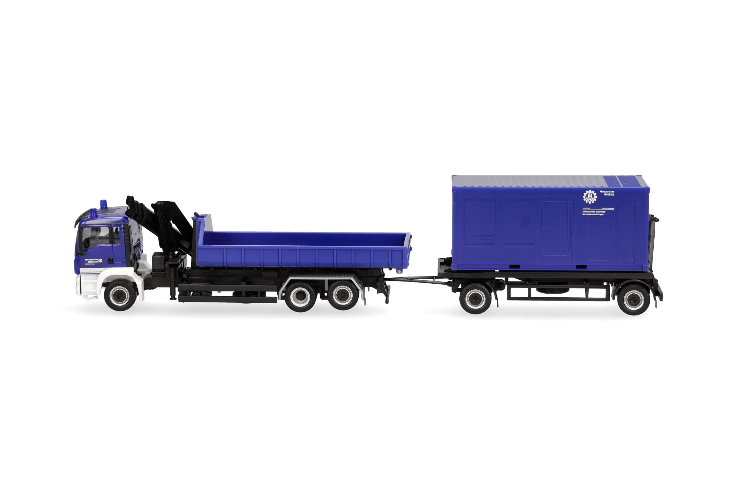 Herpa LKW Modell MAN TGS M Wechsellader-LKW mit Anhänger „THW Singen“ (Baden-Württemberg/Singen), Miniatur im Maßstab 1:87, Sammlerstück, Made in Germany, Kunststoff