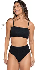 Biquíni Top Faixa Texturizado Hot Pants Cintura Alta Cropped Mvb Modas
