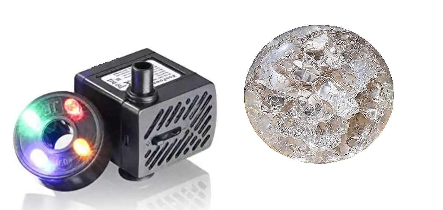 Asian Pumps & Machineries Crystal Glass Ball & 4LED Fountain Pump Submersible for Aquarium,Table Top, Pond Showpiece Head 2ft (Ac 220V 3W) (combo pack) (B0C8BKW9S5) Amazon Price History, Amazon Price Tracker