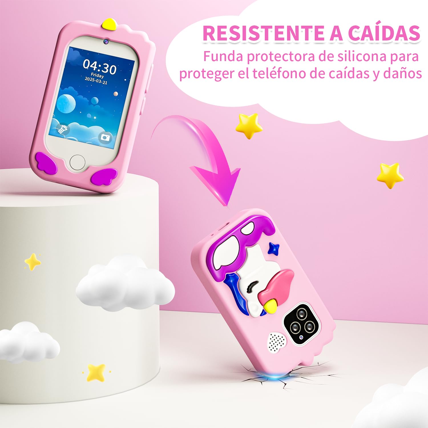 CHAKEYAKE Smartphone Camara Fotos Infantil, Teléfono Inteligente de Juguete con Táctil de 2,8", Doble Cámara, Tarjeta de 32 GB, Juegos Educativos, Audiolibro, cumpleaños para niños de 3 a 10 años