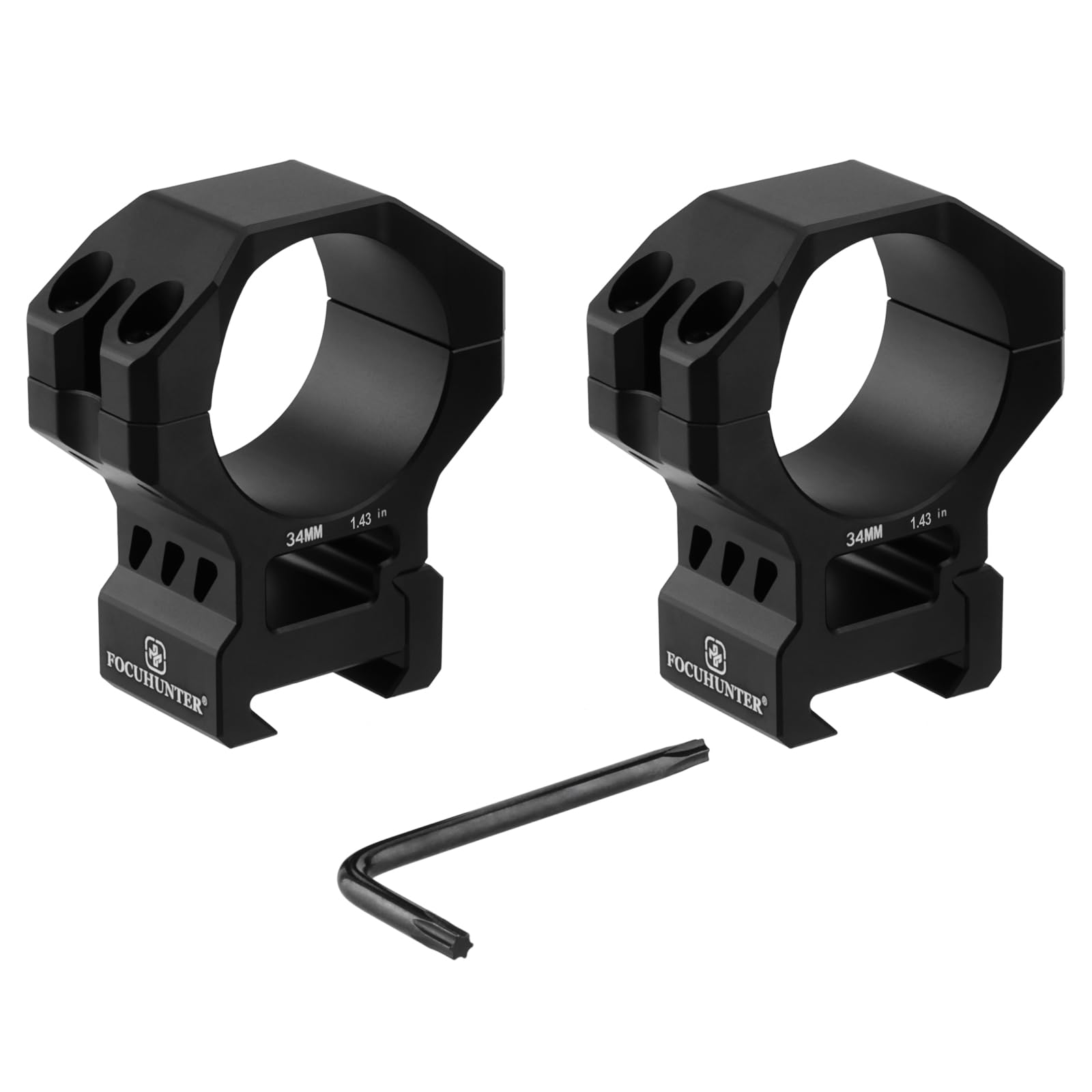 Monture De Lunette Haute 34 Mm Pour Rail Picatinny - Alu 6061 Noir - Hauteur Centre 36,3 Mm - 4 Vis Par Anneau - Pour Tir, Chasse, Optique 34mm