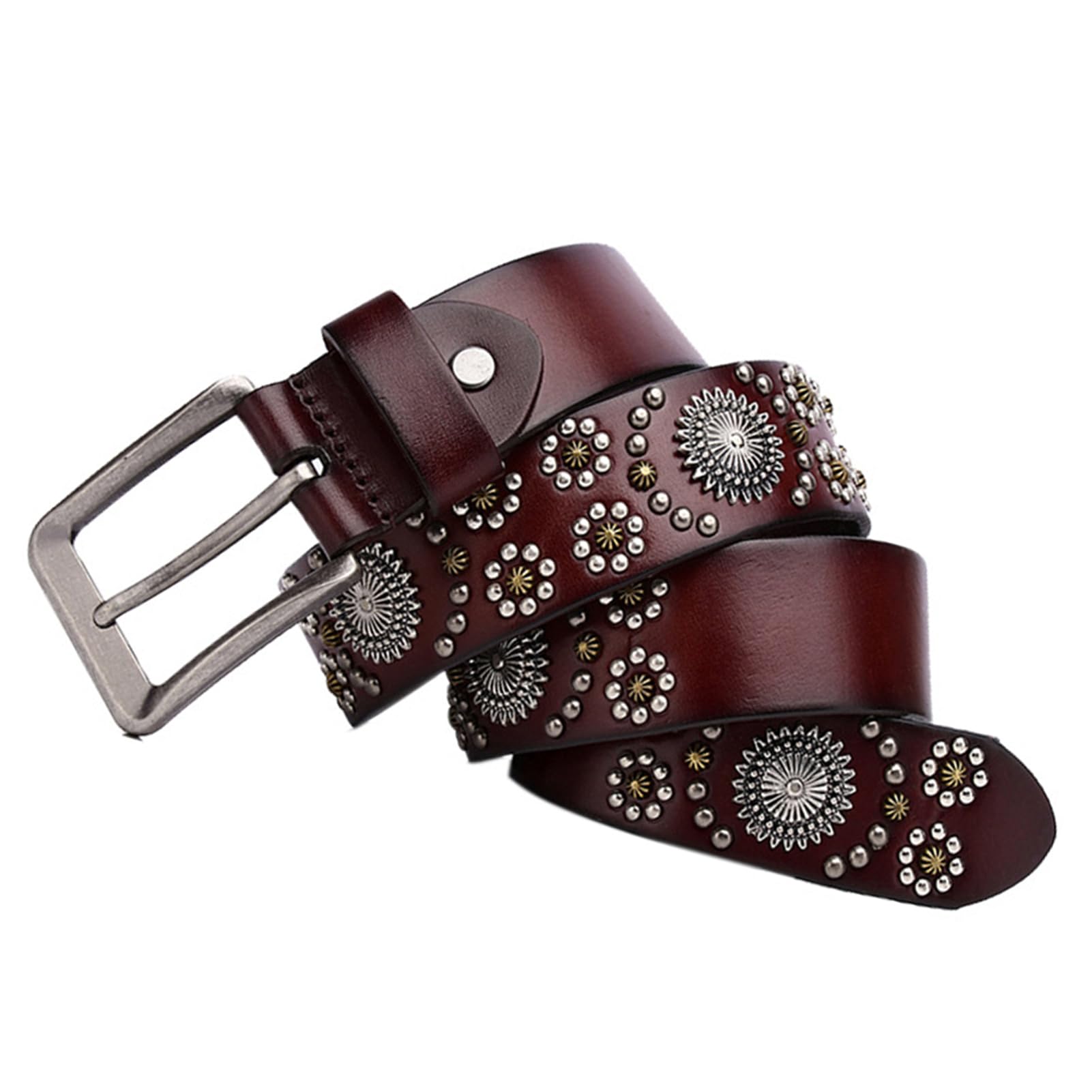 Cinturones De Cuero con Tachuelas Moda Tallada Remache Decoración Hebilla De Garra única Ajustable Metal Punk Rock Cinturón De Cuero De Vaca Estilo(105cm/waist:35", Coffee)