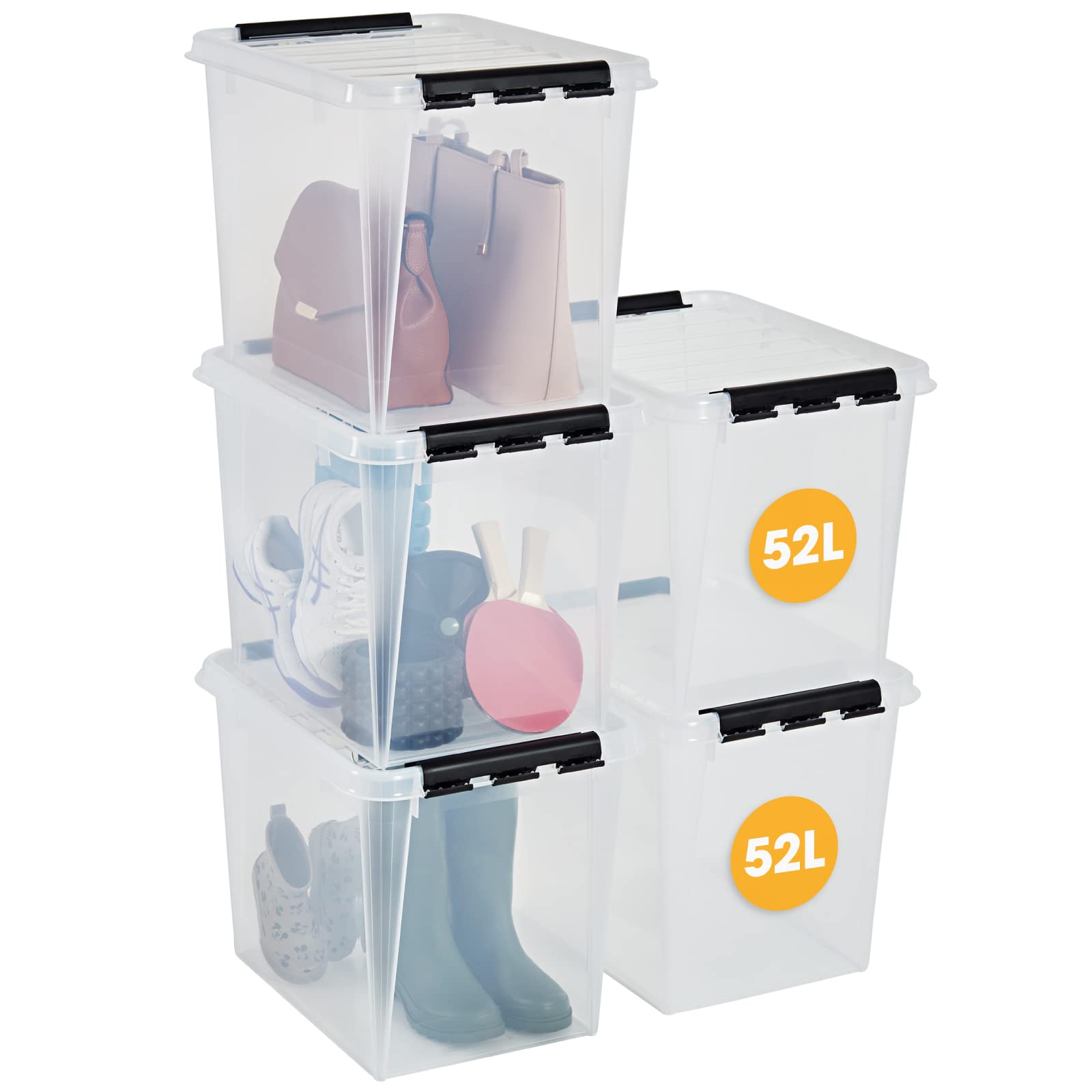 Smartstore Clear Plastic Storage Box With Clip Lock Lid 52L 5 Pack