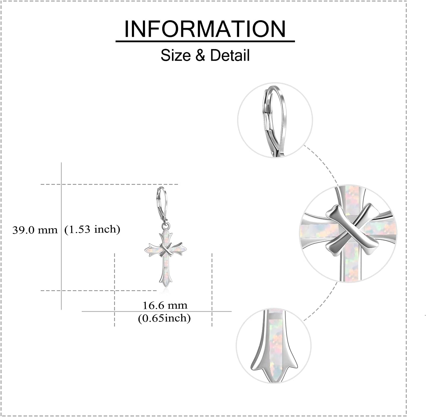 ONEFINITY Opal Cross Abalone Shell Earrings Sterling Silver Cross Dangle Drop Earring Cross Leverback Earrings for Women
