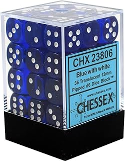 DND Dice Set-Chessex D&D Dice-12mm Translucent Blue and White Polyhedral Dice Set-Dungeons and Dragons Dice Includes 36 Dice – D6