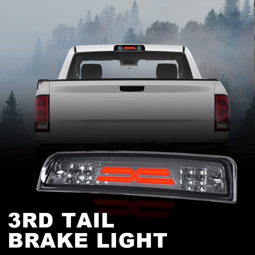 PIT66 LED Bar 3rd Brake Light, Compatible with 2009-2017 Dodge Ram 1500 2500 3500 X Type High Mount Stop Light Rear Tail Cargo Lamps Smoked Lens Chrome Housing