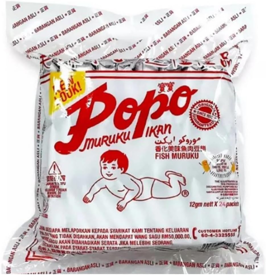 Popo Malaysia Fish Muruku Cracker Original Flavour Crispy Snack Tea Time Biscuit Muruku Ikan Biskut Malaysia Halal 30x12g 360g (12.7 oz)