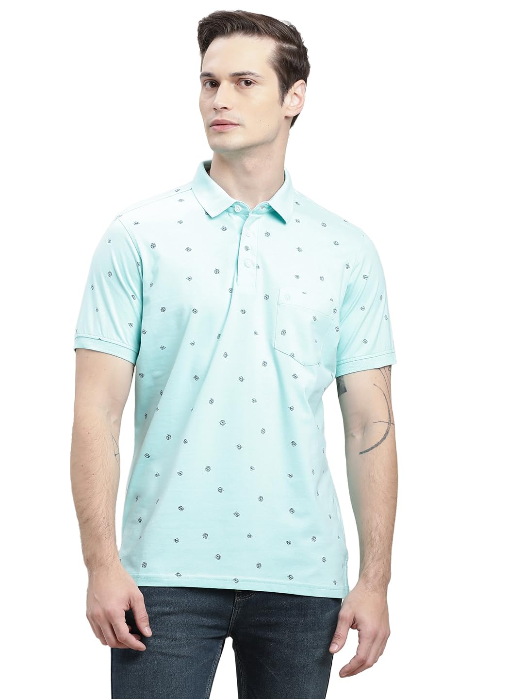 Polo imprimé bleu homme haut de gamme à la coupe ajustée - 7