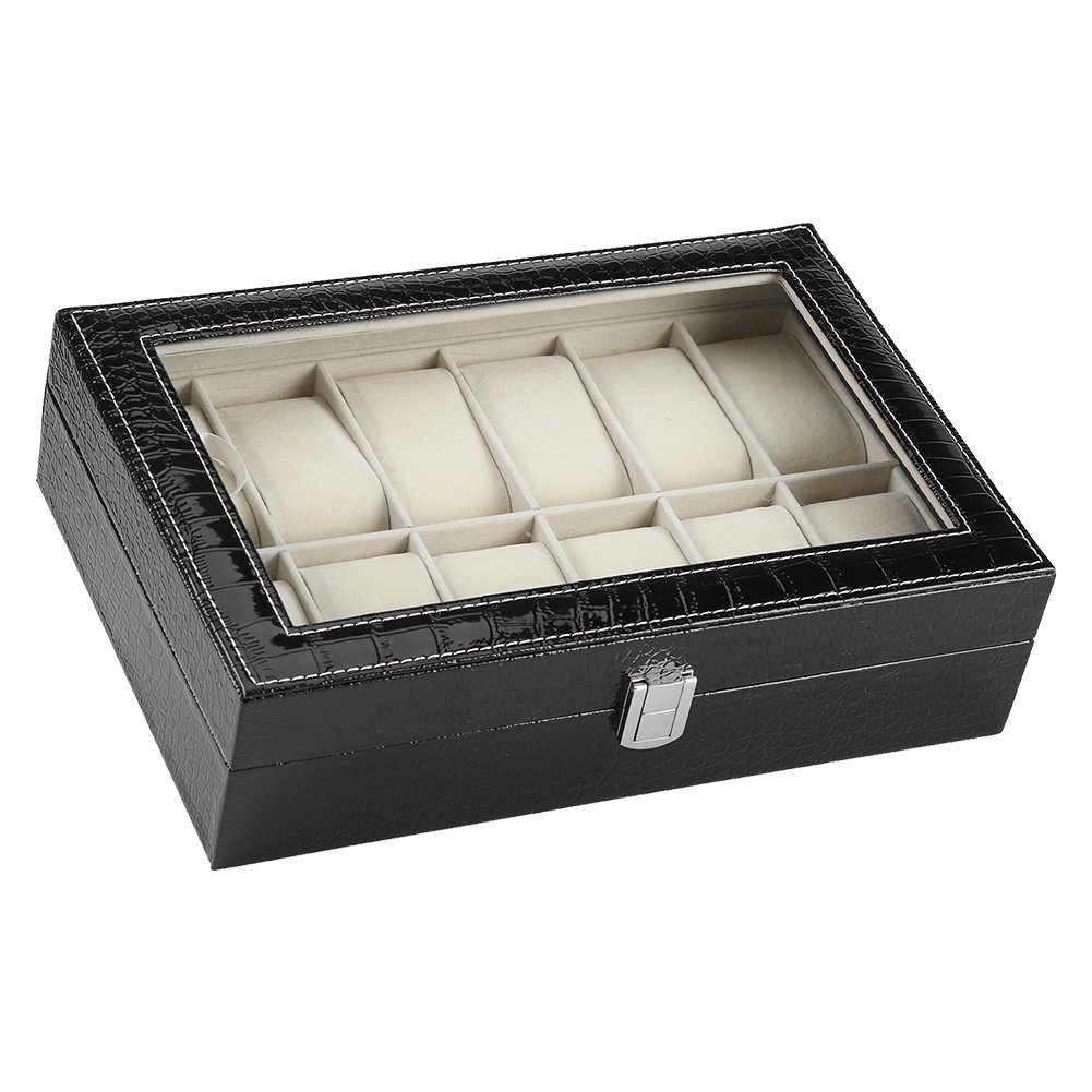 Tissting Caja de reloj 12 ranuras con caja de almacenamiento de exhibición de almohadas suaves
