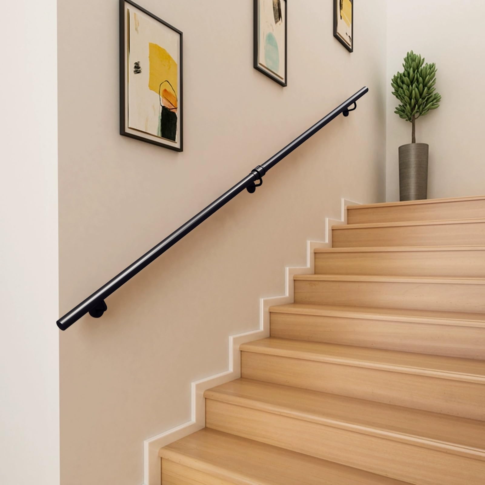 GLDYTVF 1ft-20ft Modern Stair Handrail Grab Bar Kit, Wall Mount Stairway Railing Assistive Support Rod for Villa Lofts Corridor Garden, Black Banister Hand Rails(14ft/420cm)