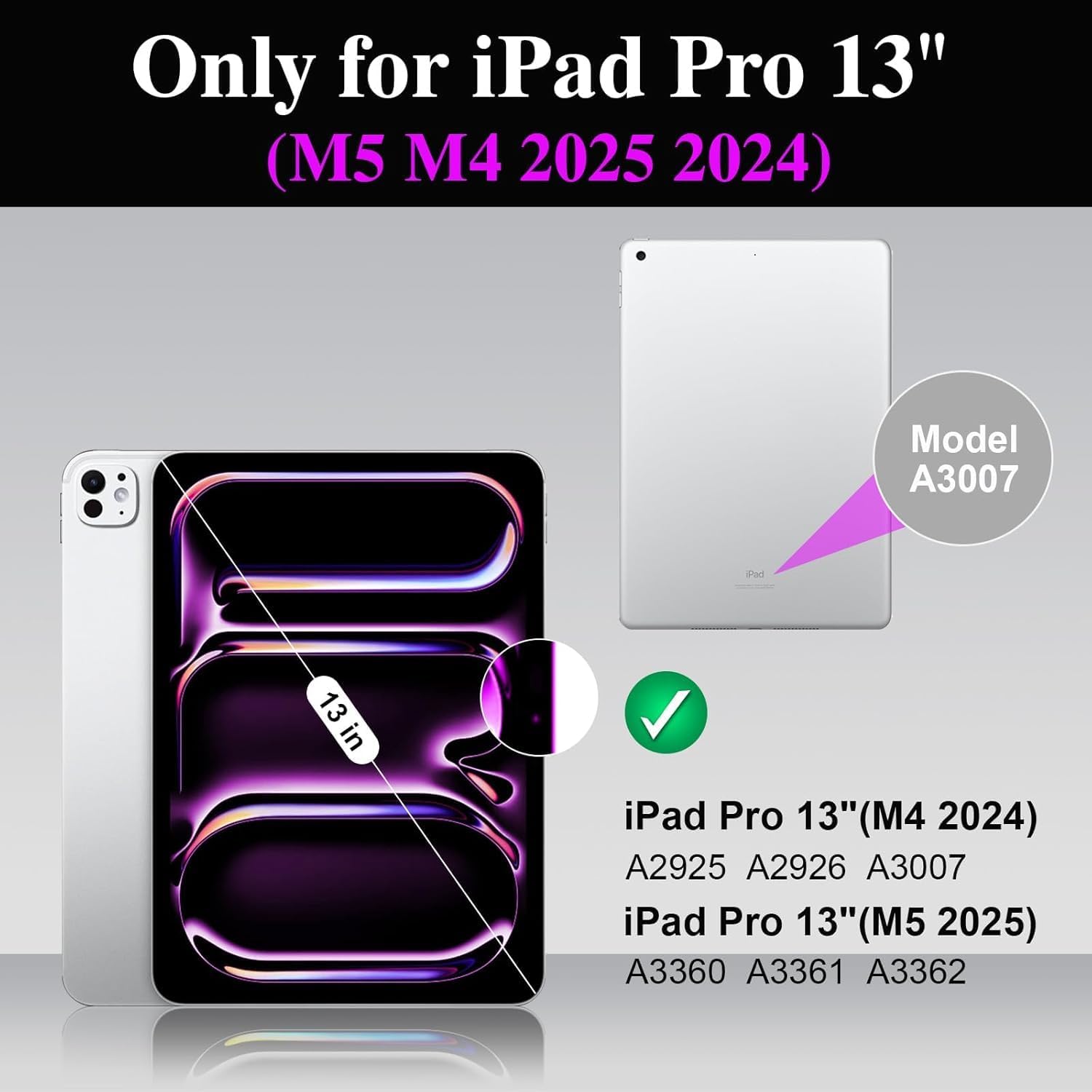 iPad Pro 13 inch Case with Keyboard (M5 M4 2025 2024), Magnetic Detachable Keyboard, Multi-Trackpad, 7 Color Backlit, 360° Rotatable Stand, Slim Protective Case with Stylus Storage (Black)