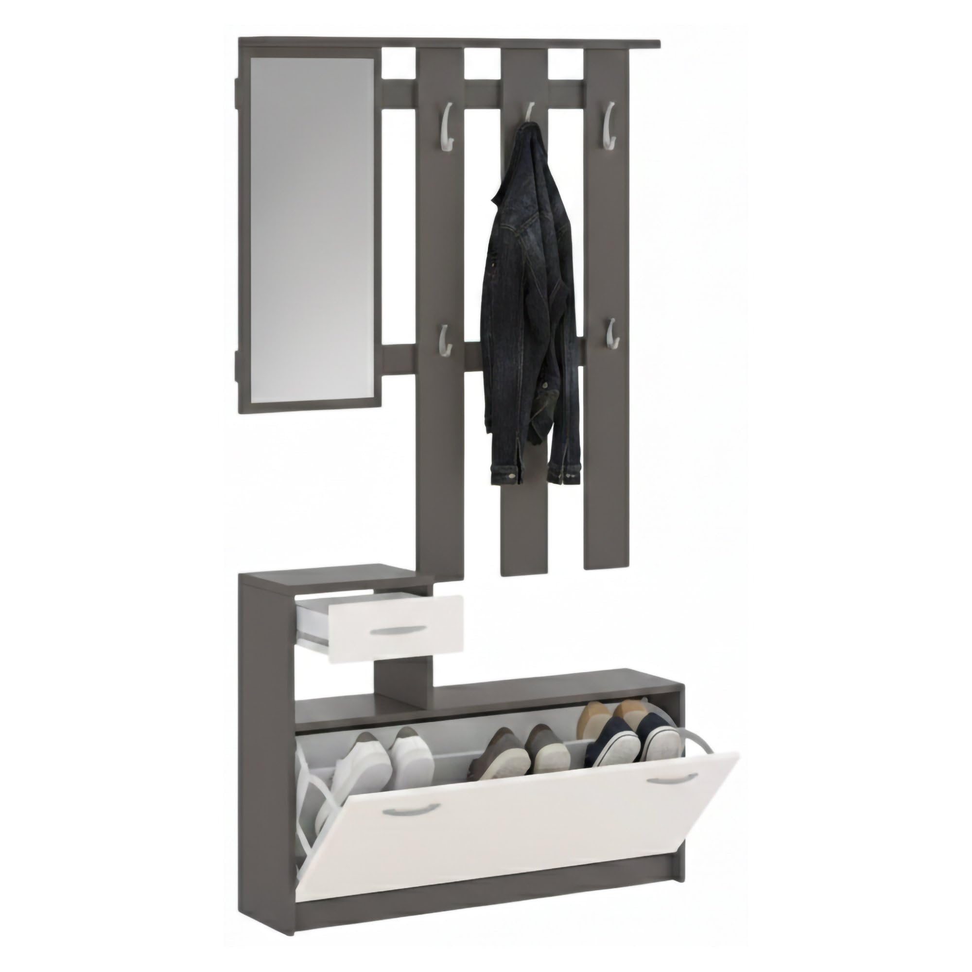Dmora Mobile da Ingresso Sargassi 25.5x100x190h cm Beige Specchio Incluso 8 Paia, 2 Ripiani