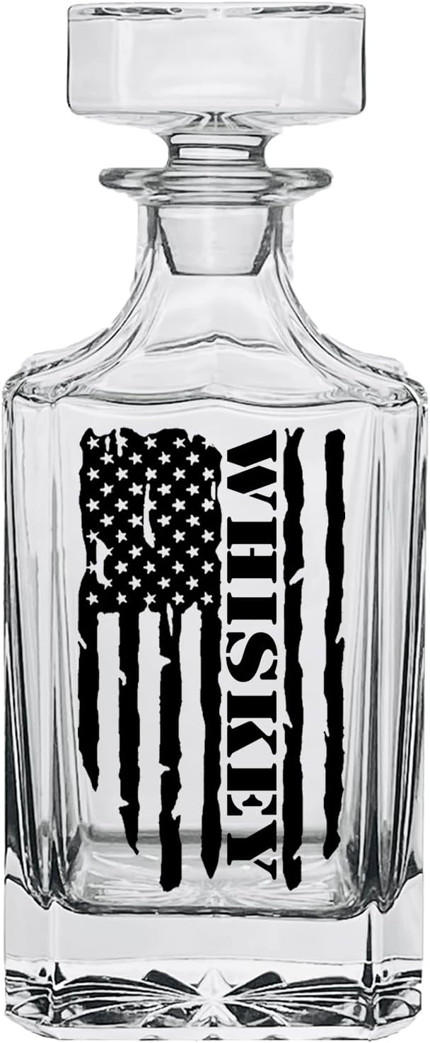 Rogue River Tactical Whiskey American Flag USA Patriotic Decanter Airtight Glass Stopper Custom Gift for Men Dad Veteran Father's Day