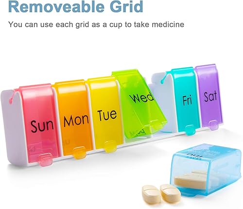 Miniatura 7 de Pastillero semanal de 7 días, XL, pastillero diario grande, pastillero mossime con compartimentos extraíbles, organizador de medicamentos de recarga