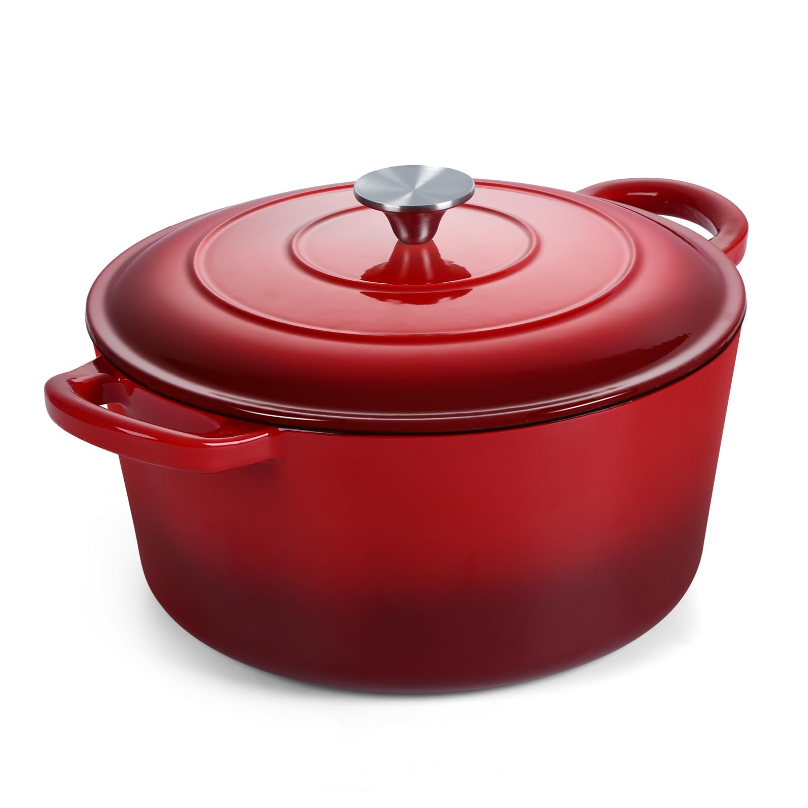 Onader Forno olandese in ghisa smaltata, 7 qt, con coperchio, per la cottura del pane, rotondo, resistente, rosso