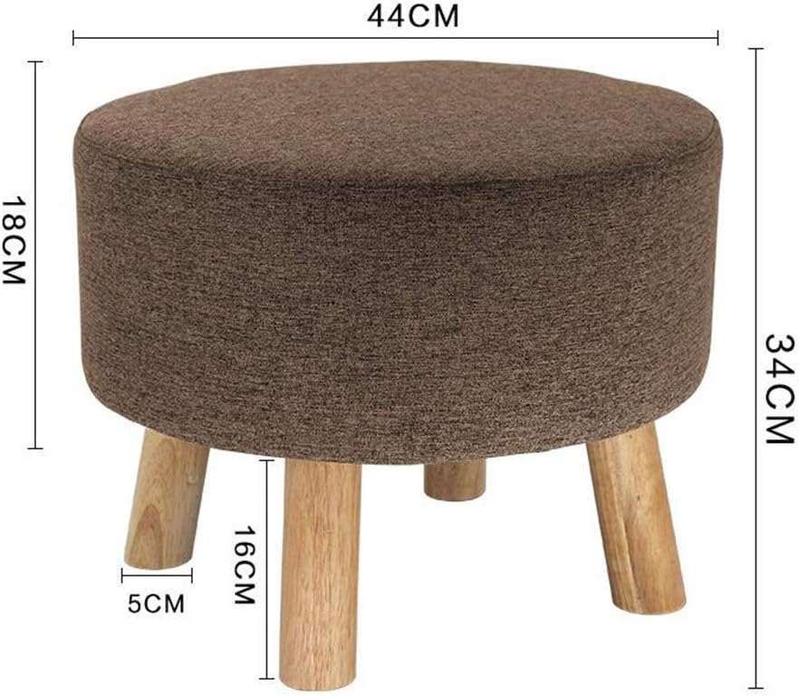 Foot Rest Stool/Seat Luxury Upholstered Large Footstool Round Ottoman Pouffe Stool Wooden 4Legs and Linen Cover (8 Colors) (Color : Brown)