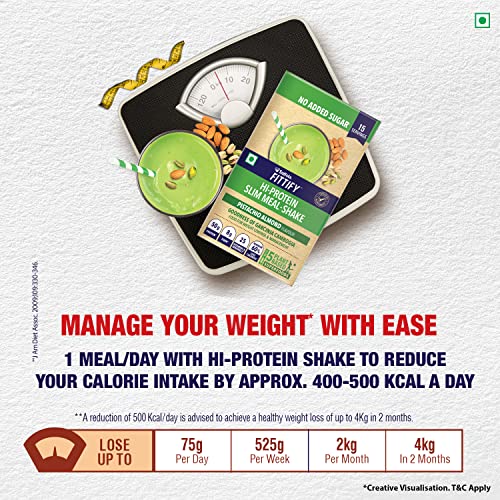 Image of Saffola FITTIFY Hi-Protein Weight Loss Shake|Meal Replacement Shake For Men & Women|Pistachio Almond|Goodness Of Garcinia Cambogia|Triple Action Protein|No Added Sugar|525 Gm|15 Servings