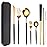 AARAINBOW 8 Pieces Stainless Steel Flatware Set Portable Reusable Cutlery Set Travel Utensils Set Including Chopsticks Knife Fork Spoon Straws Cleaning Brush Dishwasher Safe (Black Golden)