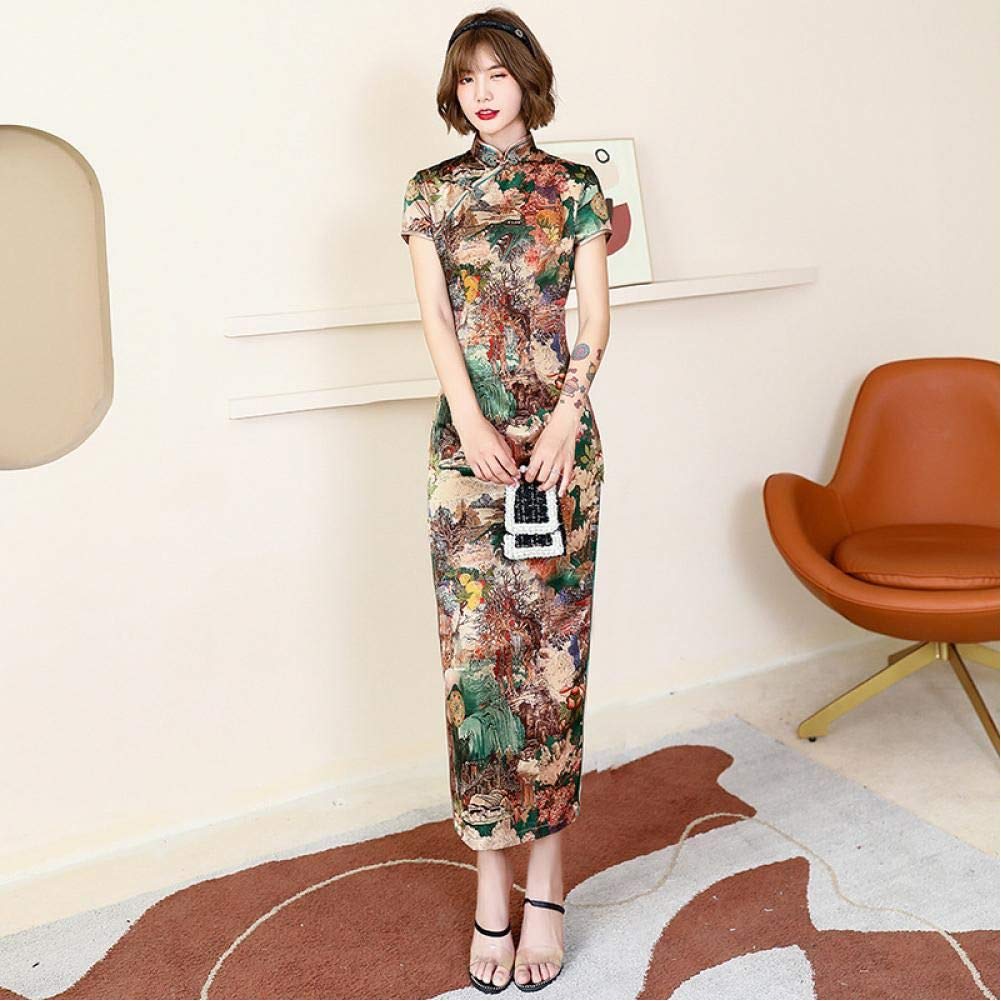 Long Cheongsam Slim Slip Retro Vintage Long Dress Chinese Traditional Dress Summer Dress