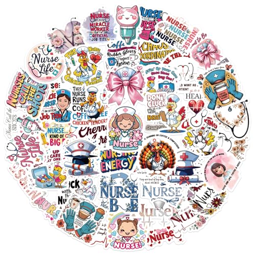 Eclazul Nurse Funny Nursing Stickers - 50 Pcs Appreciation Nurses Week Gifts Bulk for Adults School Students Waterproof Vinyl Medical Decals for Computer Skateboard Guitar Scrapbooking Journaling
